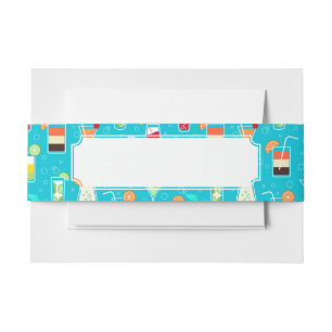 Cocktail Pattern on Teal Background Invitation Belly Band