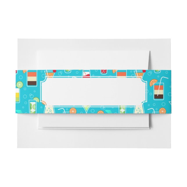 Cocktail Pattern on Teal Background Invitation Belly Band (Front Example)
