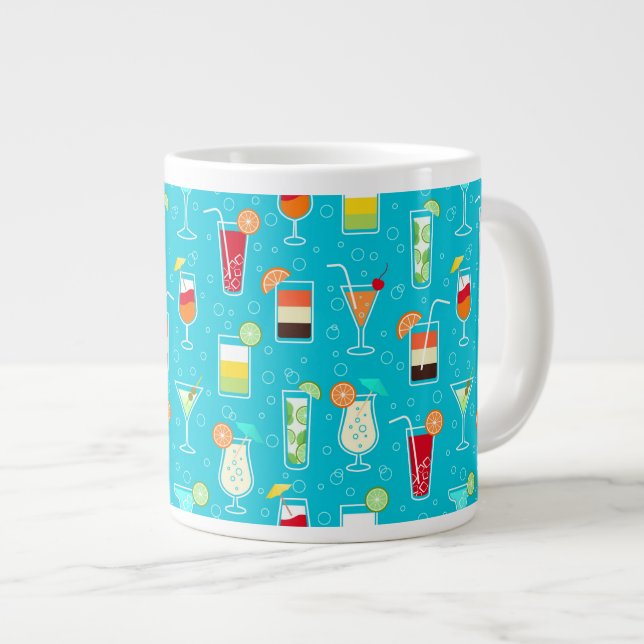 Cocktail Pattern on Teal Background Large Coffee Mug (Front Right)