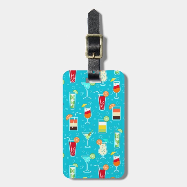 Cocktail Pattern on Teal Background Luggage Tag (Front Vertical)