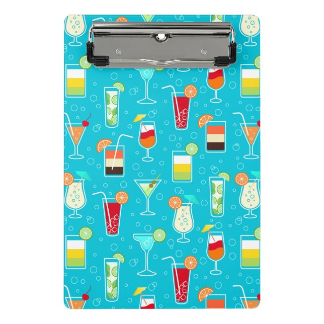 Cocktail Pattern on Teal Background Mini Clipboard (Front)