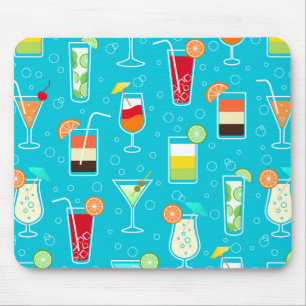 Cocktail Pattern on Teal Background Mouse Mat