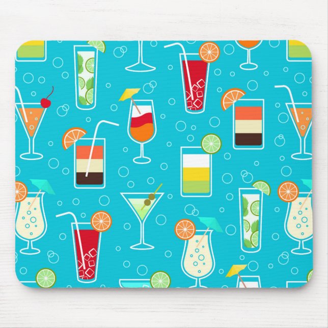 Cocktail Pattern on Teal Background Mouse Mat (Front)