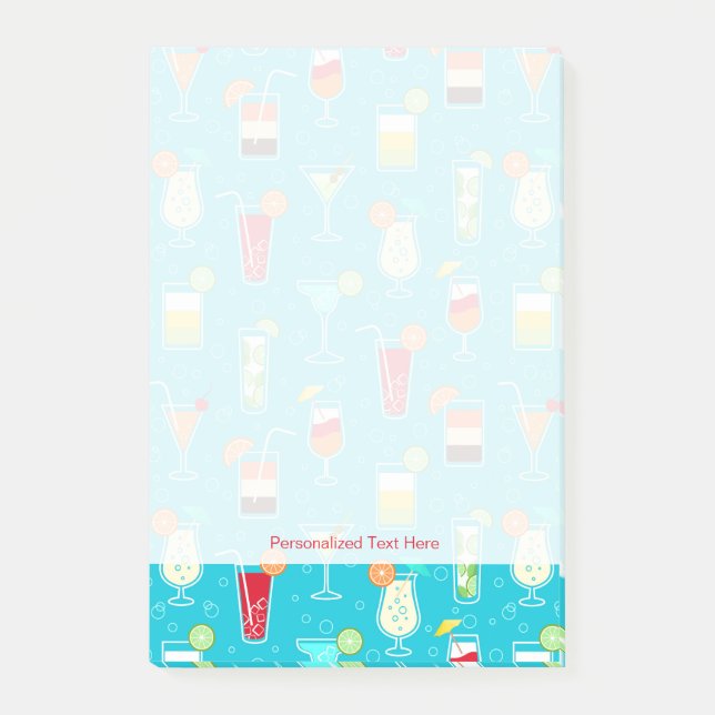 Cocktail Pattern on Teal Background Post-it Notes (Front)