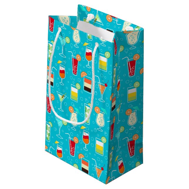Cocktail Pattern on Teal Background Small Gift Bag (Back Angled)