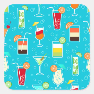Cocktail Pattern on Teal Background Square Sticker
