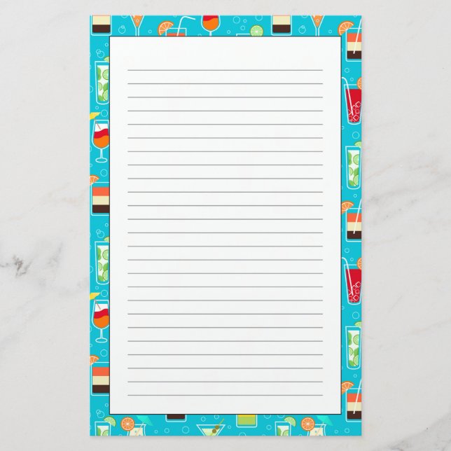 Cocktail Pattern on Teal Background Stationery (Front)