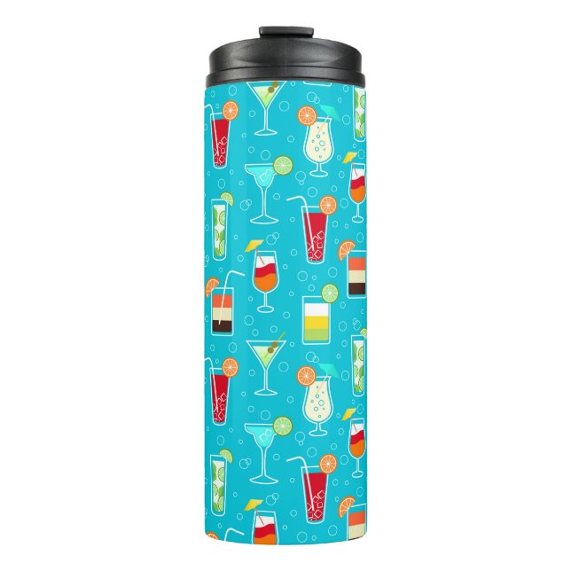 Cocktail Pattern on Teal Background Thermal Tumbler (Front)