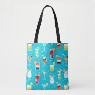 Cocktail Pattern on Teal Background Tote Bag
