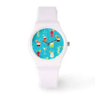 Cocktail Pattern on Teal Background Watch