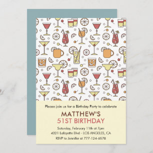 Cocktail Pattern Retro Champagne 51st birthday Invitation