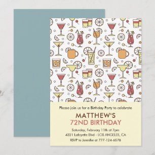 Cocktail Pattern Retro Champagne 72nd birthday Invitation