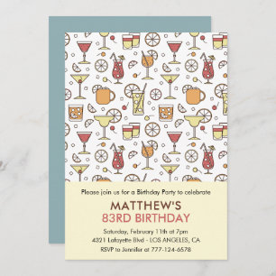 Cocktail Pattern Retro Champagne 83rd birthday Invitation
