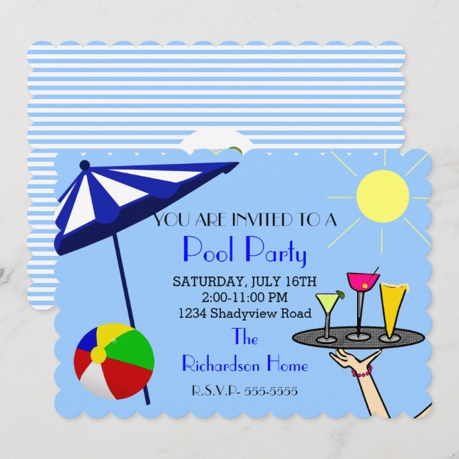 Cocktail Pool Party Invitation (Front/Back)