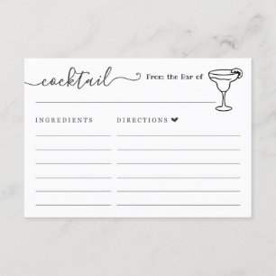 Cocktail Recipe Card for the Bar