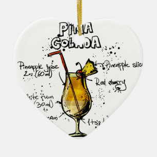 Cocktail Recipe Pina Colada Ceramic Tree Decoration