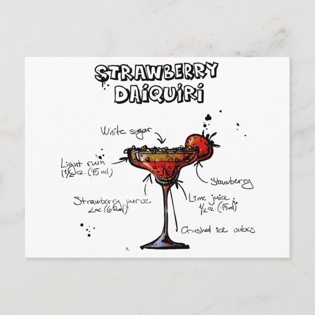 Cocktail Recipe Strawbeery Daiquiri Postcard (Front)