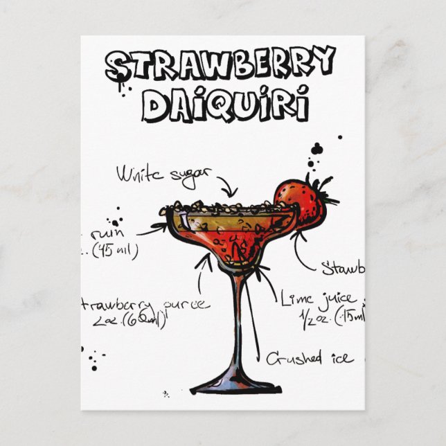Cocktail Recipe Strawbeery Daiquiri Postcard (Front)