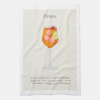 Cocktail recipe tea towel, Pimms Cup Illustration Tea Towel