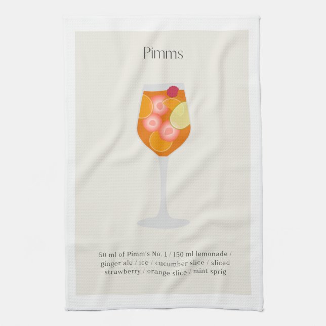 Cocktail recipe tea towel, Pimms Cup Illustration Towel (Vertical)