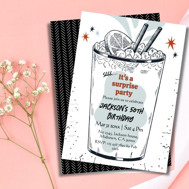 Cocktail retro drink themed 50th surprise Birthday Invitation (Creator Uploaded)