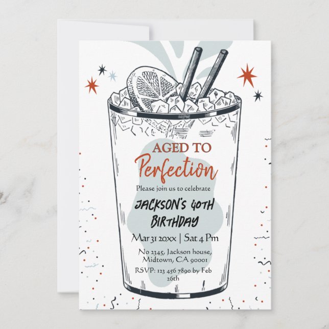 Cocktail retro drink themed simple 40th Birthday Invitation (Front)