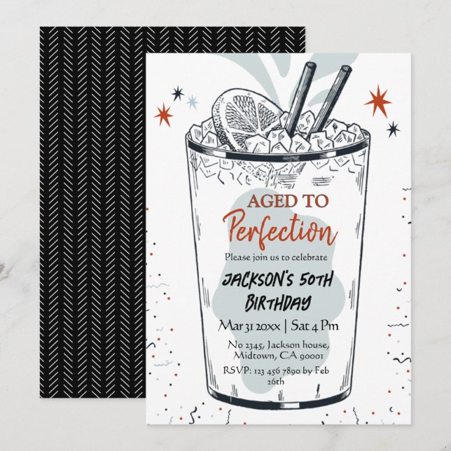 Cocktail retro drink themed simple 50th Birthday Invitation (Front/Back)