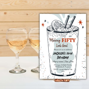 Cocktail retro drink themed stylish 50th Birthday  Invitation