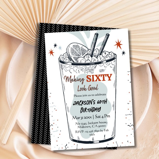 Cocktail retro drink themed stylish 60th Birthday  Invitation (Creator Uploaded)