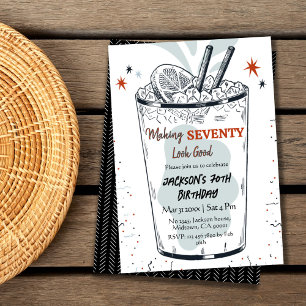 Cocktail retro drink themed stylish 70th Birthday Invitation