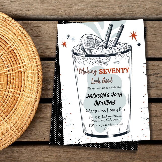 Cocktail retro drink themed stylish 70th Birthday  Invitation (Creator Uploaded)