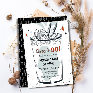 Cocktail retro drink themed stylish 90th Birthday  Invitation