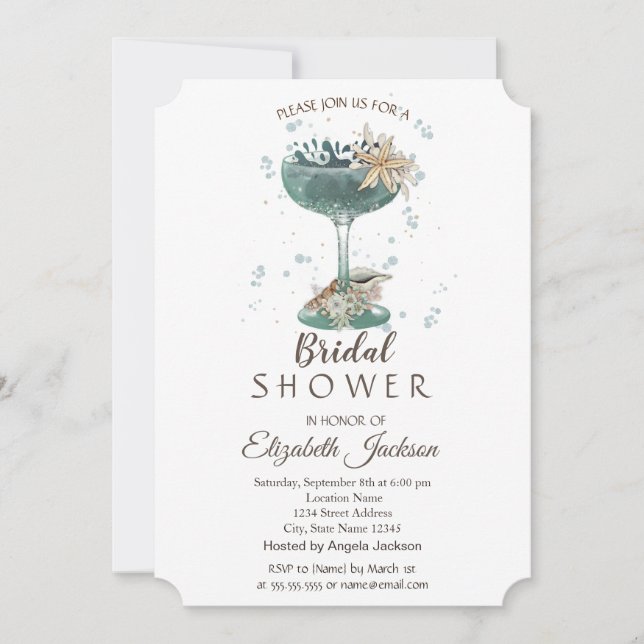 Cocktail Seashells Nautical Bridal Shower Invitation (Front)