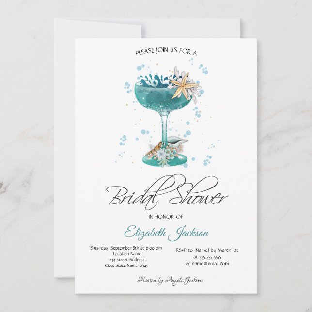 Cocktail Seashells Summer Bridal Shower Invitation (Front)