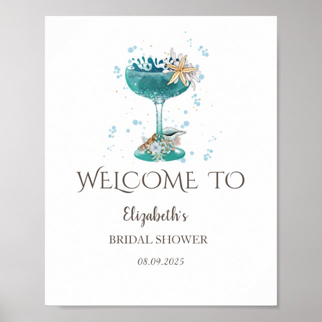 Cocktail Seashells Summer Bridal Shower Poster (Front)