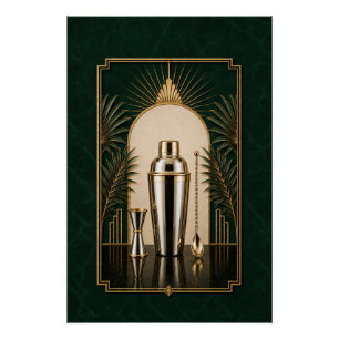 Cocktail Shaker Art Deco Poster   Bar Art