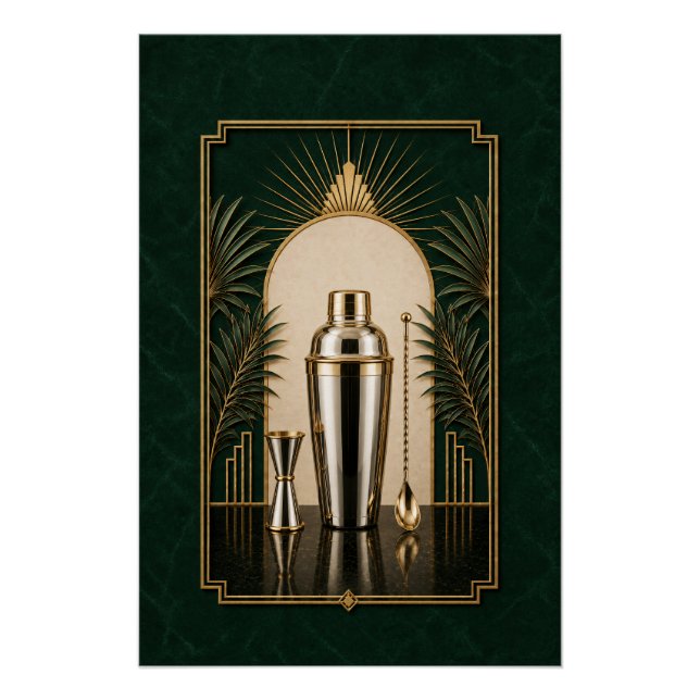 Cocktail Shaker Art Deco Poster | Bar Art (Front)