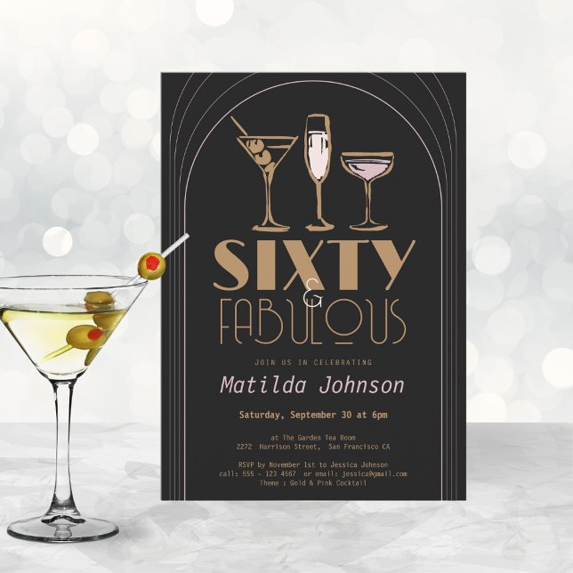 Cocktail Sixty & Fabulous 60th Birthday  Invitation (Mockup View)