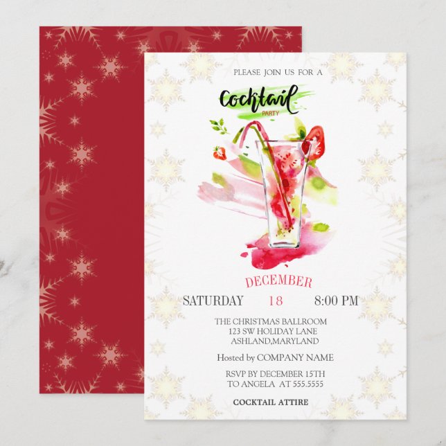 Cocktail Snowflakes Christmas Party Invitation (Front/Back)