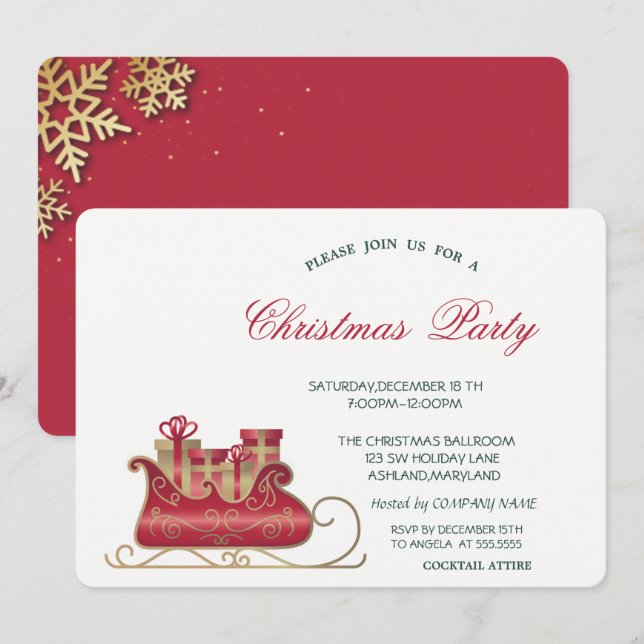 Cocktail Snowflakes Red Christmas Corporate Party Invitation (Front/Back)