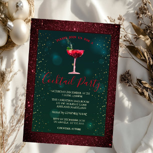 Cocktail, Stars Red Glitter  Invitation