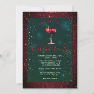 Cocktail, Stars Red Glitter Invitation