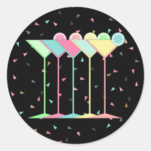 Cocktail Stickers, Martini's and Confetti in black Classic Round Sticker