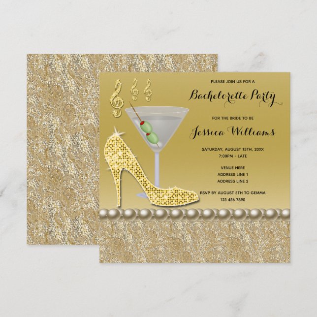Cocktail & Stiletto Bachelorette Party Invitation (Front/Back)