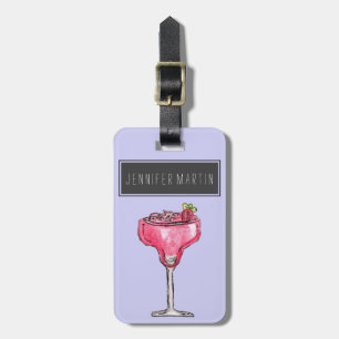 Cocktail Strawberry Daiquiri Red Watercolor Paint Luggage Tag