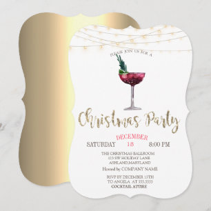 Cocktail,String Lights Gold Christmas Company Invitation