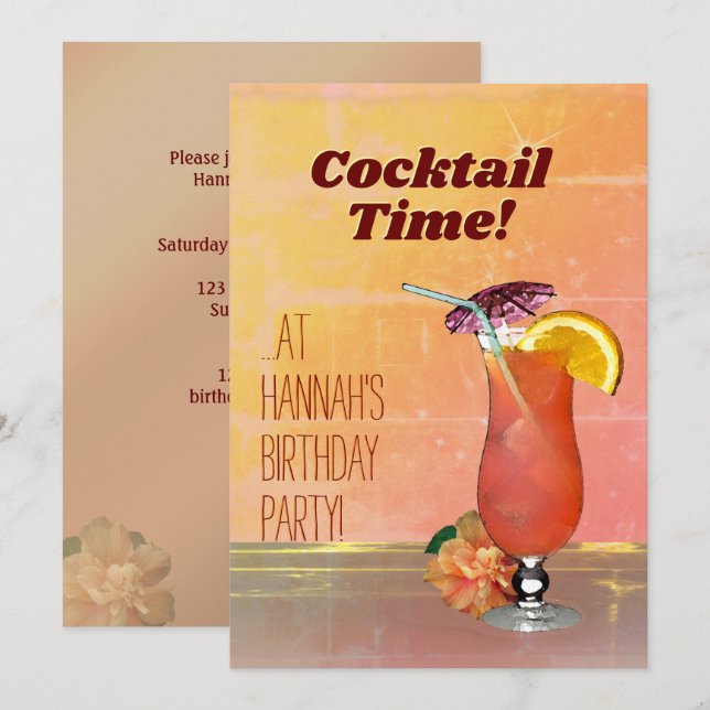 Cocktail Time! Birthday Invitation (Front/Back)