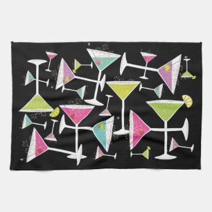 Cocktail Time Colourful Drinks in Martini Glasses Tea Towel