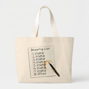 COCKTAIL TOTES, VODKA SHOPPING LIST LARGE TOTE BAG