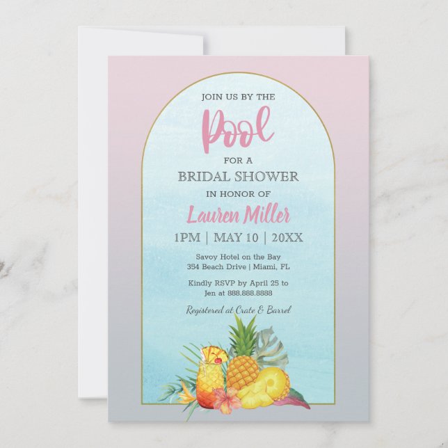 Cocktail Tropical Drinks Poolside Bridal Shower Invitation (Front)